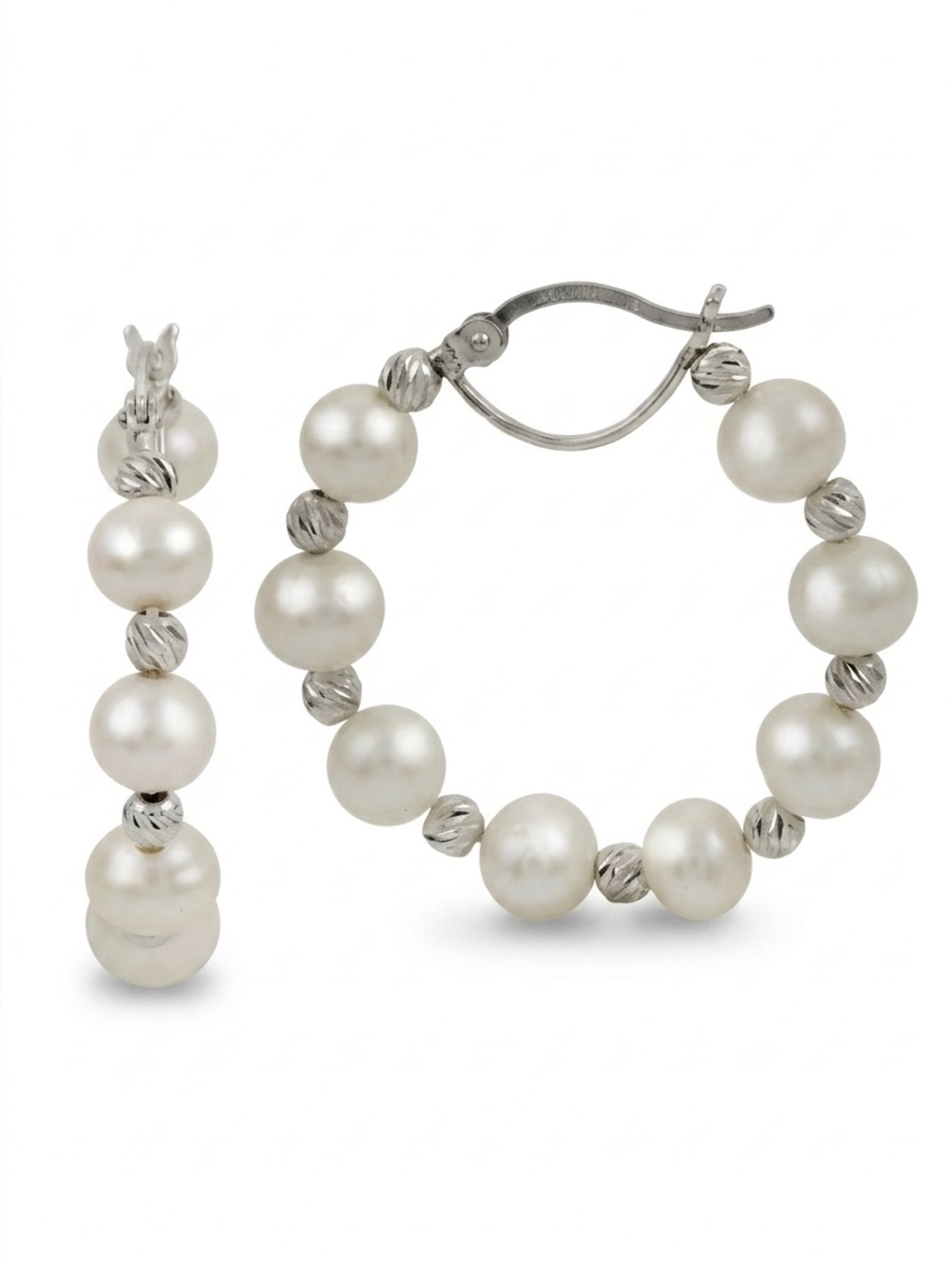Imperial 925 Sterling Silver Freshwater Pearl Hoop Earrings NIB With Appraisal